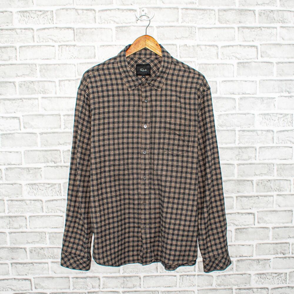 Rails Men's Flannel SUSSEX Shirt Tawny Onyx Plaid Cotton Size 2XL